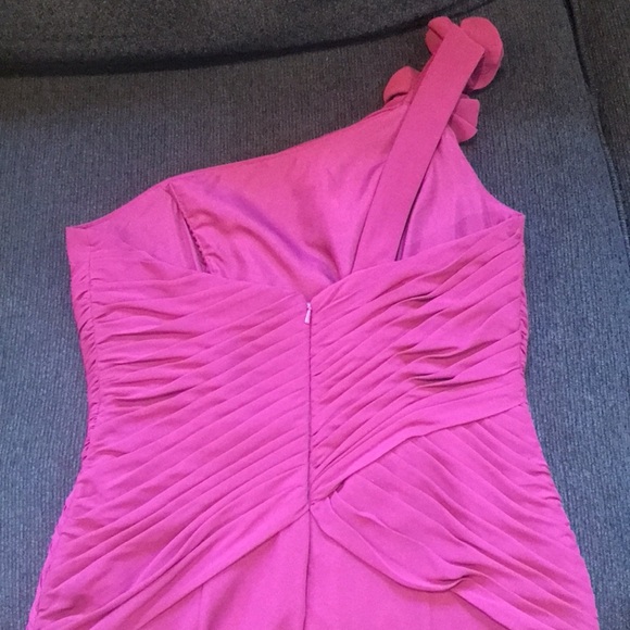 DAVID'S BRIDAL Burgundy Floral Detail One Shoulder Pleated Bodice Maxi Dress-2 - Picture 10 of 13